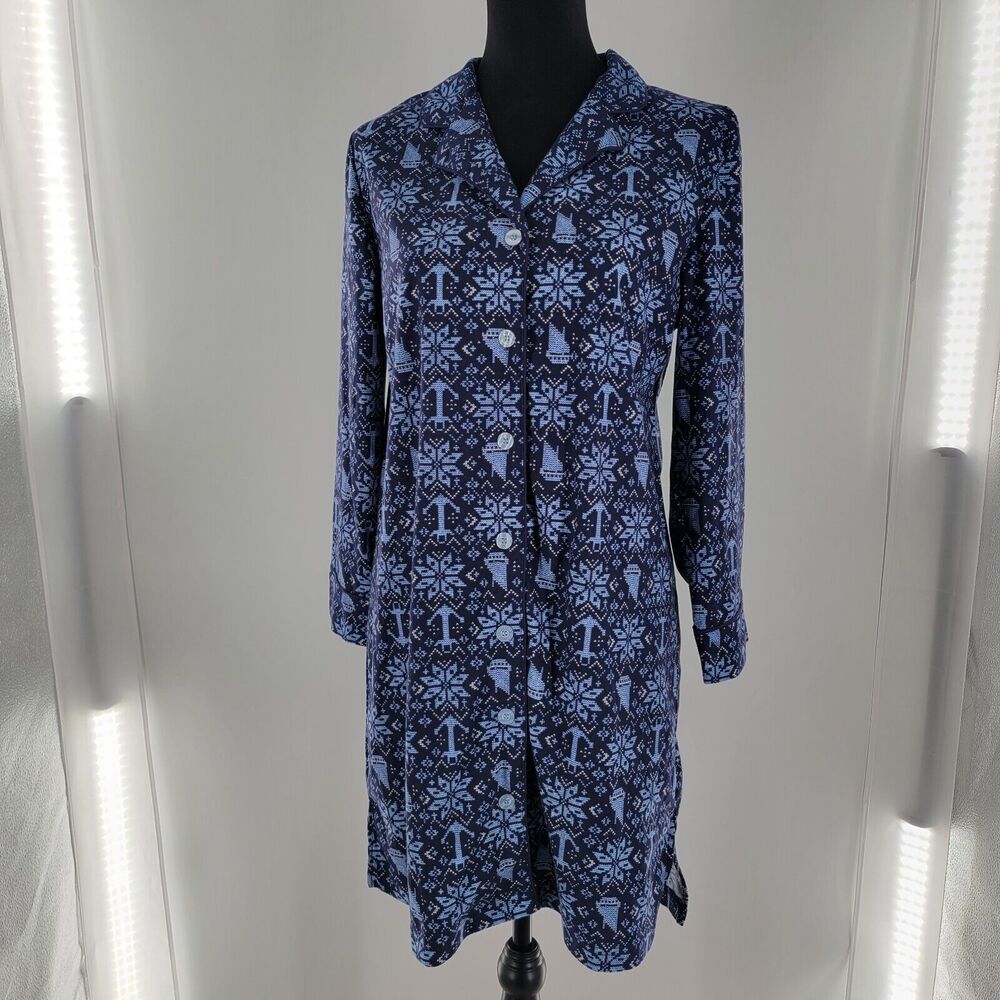 Nautica Long Pajama Soft Fleece Sleep Shirt Size Small Snowflakes Nautical Print